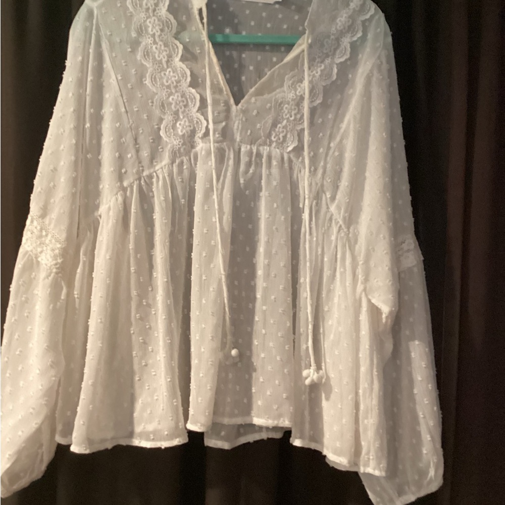 Bishop and young sheer cream bohemian blouse